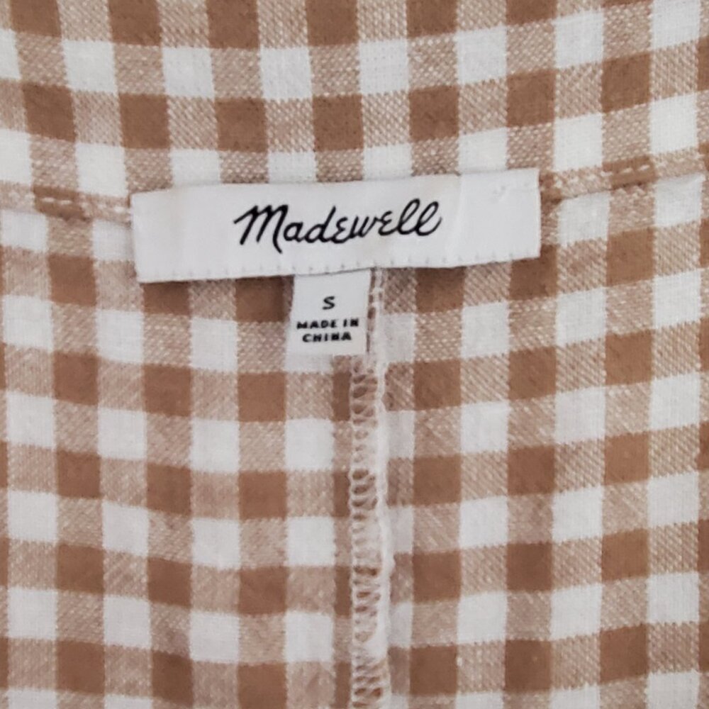 Madewell Linen-Blend Square-Neck Puff-Sleeve Top in Gingham Check, Brown, Size S - Picture 5 of 5